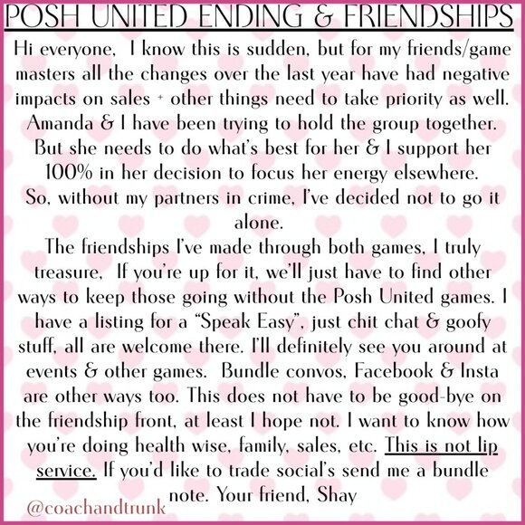 DUE TO POSH CHANGES POSH UNITED IS ENDING😞THANK YOU FOR FRIENDSHIP & SUPPORT💕 - Picture 2 of 14